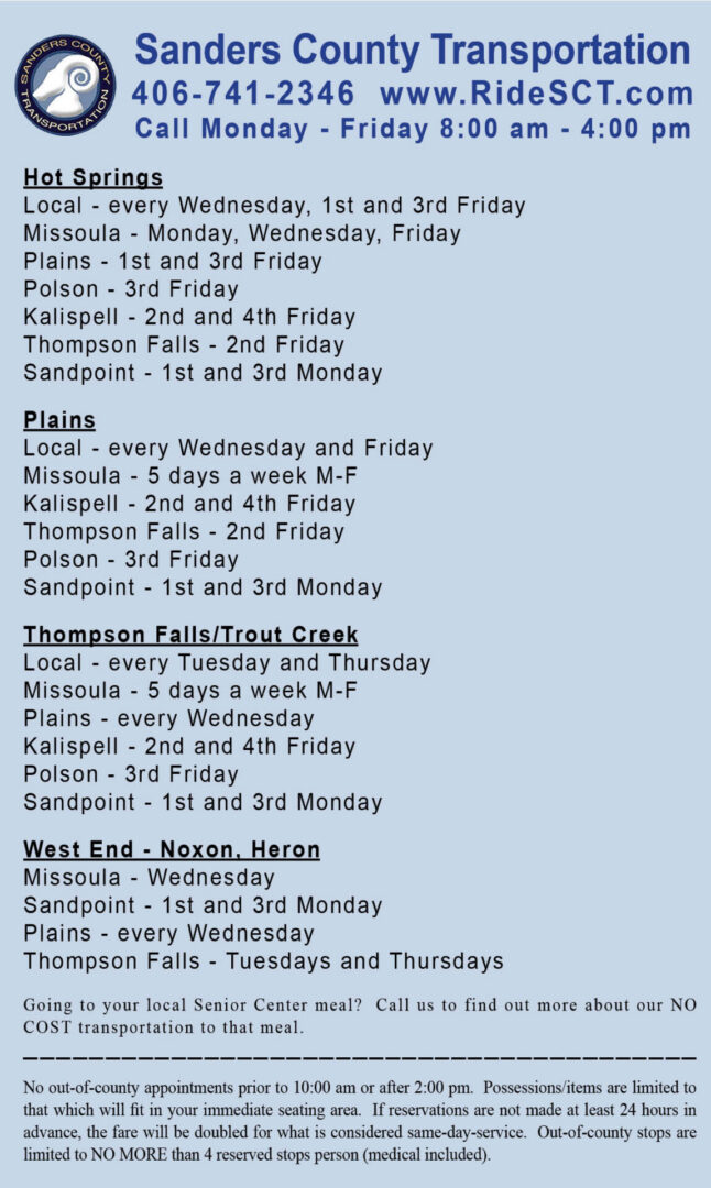 Schedule - sheet format